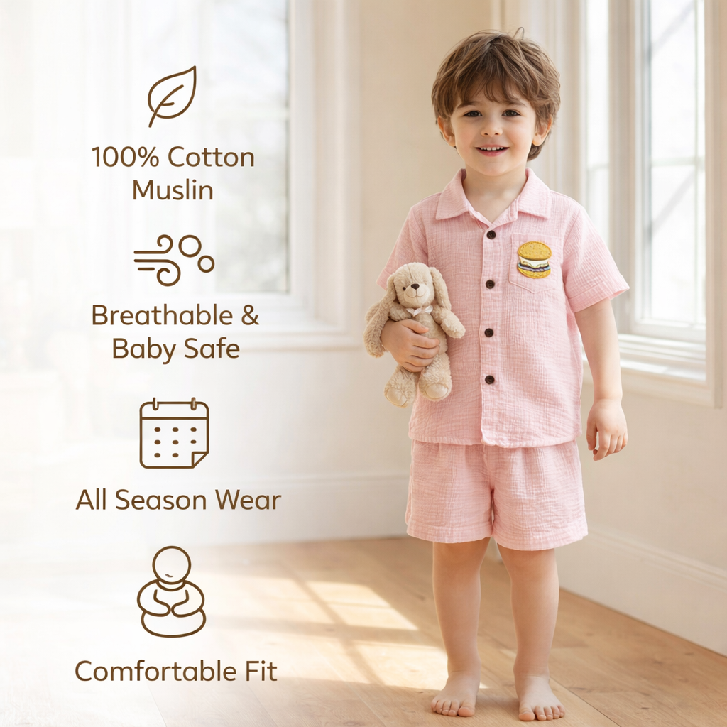 Unisex Crinkle Muslin Nightwear  - Pastel Pink