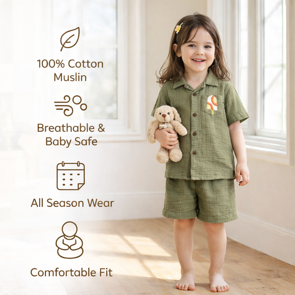 Unisex Crinkle Muslin Nightwear - Forest Green