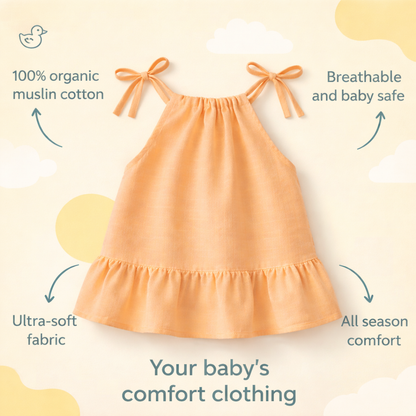 Baby Girl Organic Muslin Knot Jabla Frock - Peach