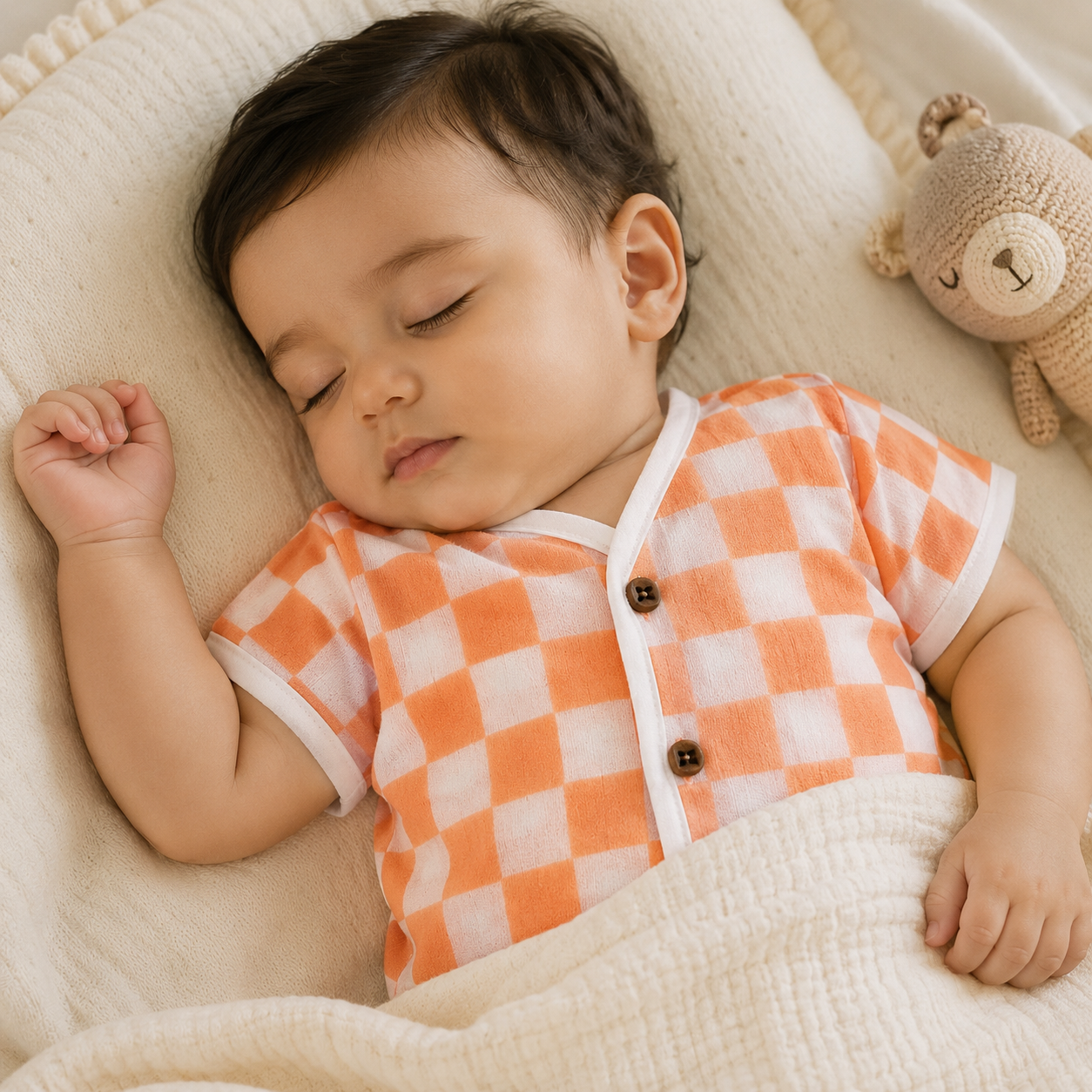 Organic Muslin Unisex Jabla - Peach Gingham