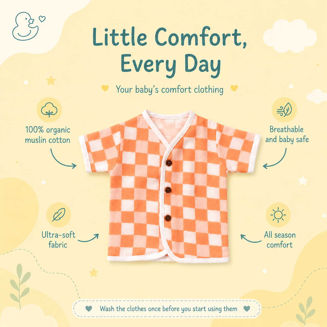 Organic Muslin Unisex Jabla - Peach Gingham