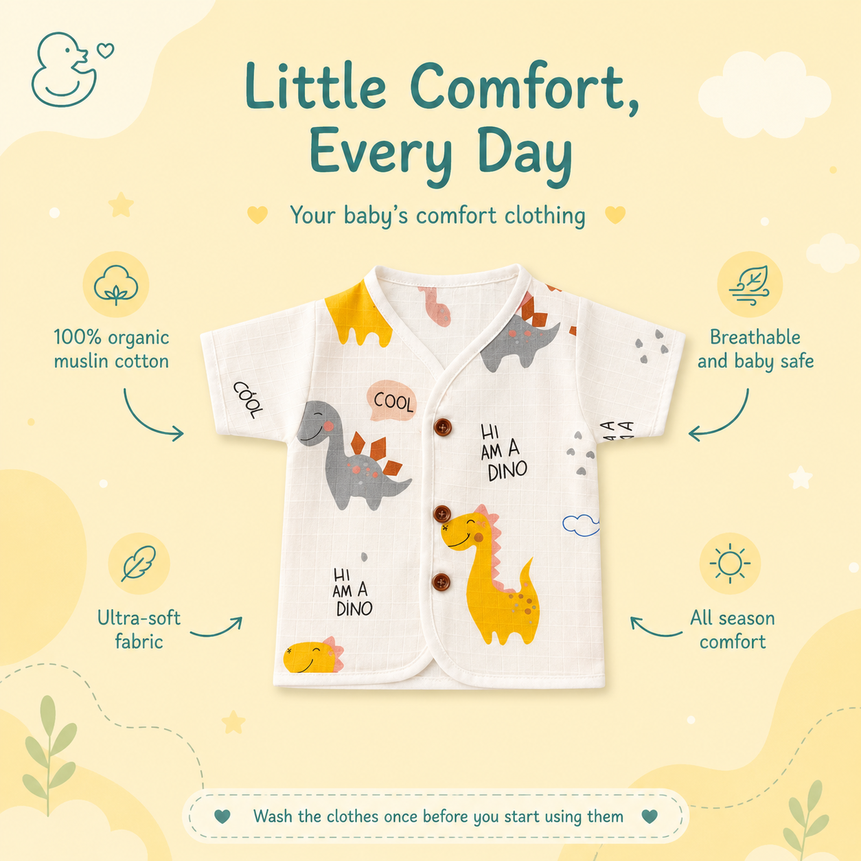 Organic Muslin Unisex Jabla - Tinysaurus