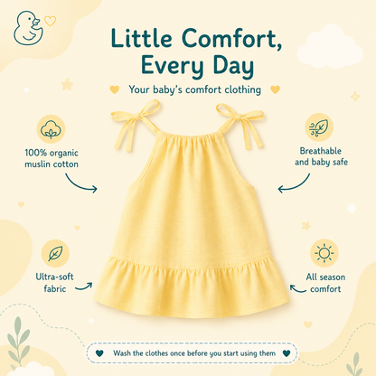 Baby Girl Organic Muslin Knot Jabla Frock - Yellow