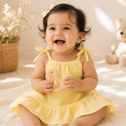 Baby Girl Organic Muslin Knot Jabla Frock - Yellow