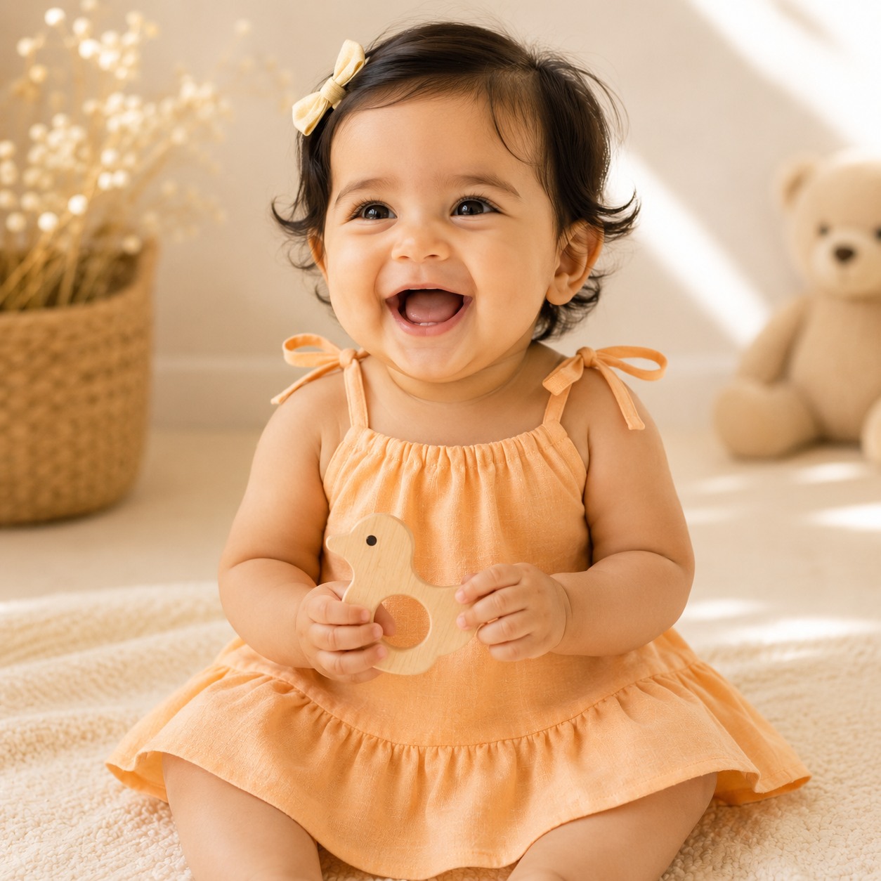 Baby Girl Organic Muslin Knot Jabla Frock - Peach