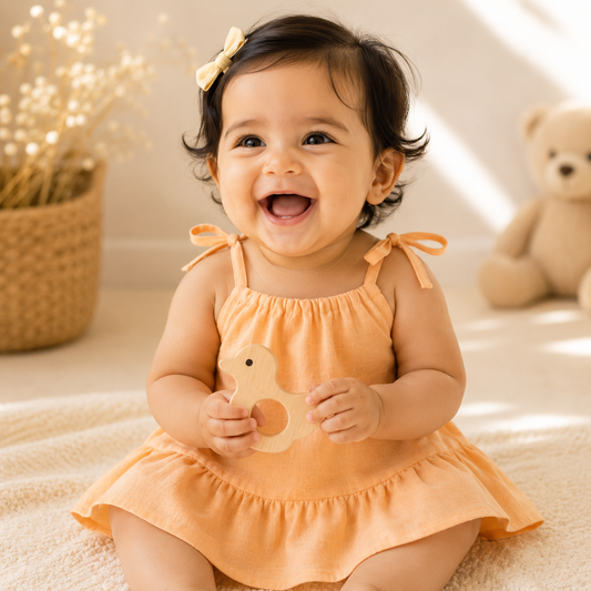 Baby Girl Organic Muslin Knot Jabla Frock - Peach