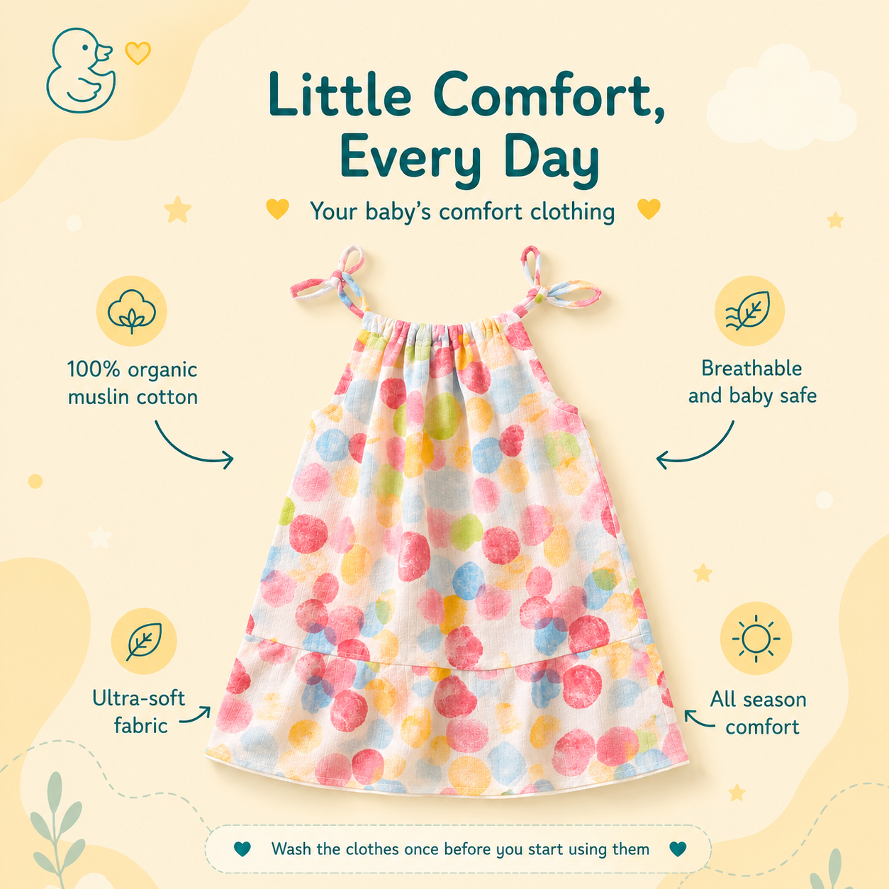 Baby Girl Organic Muslin Knot Frock Jabla - Rainbow