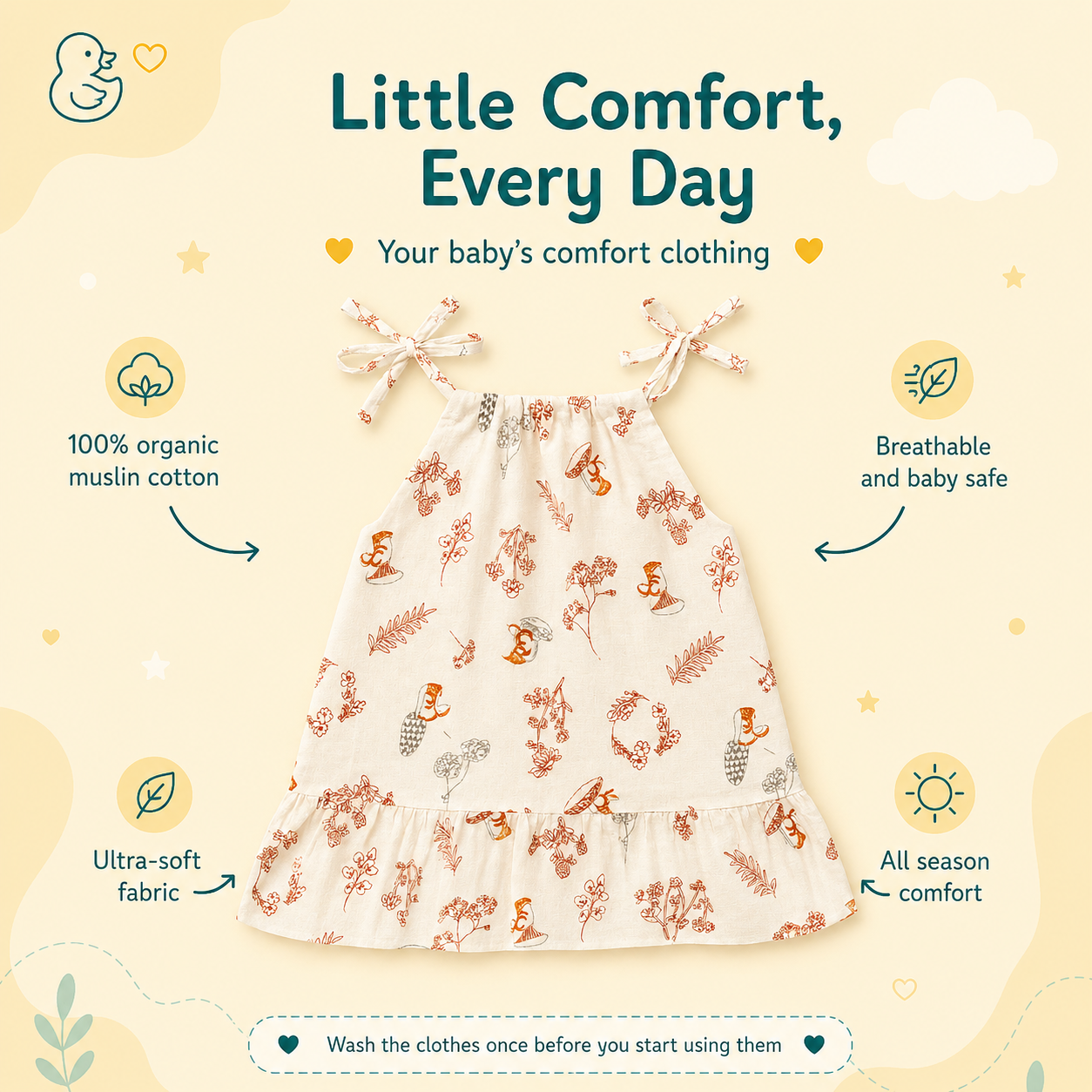 Baby Girl Organic Muslin Knot Frock Jabla - Nature Tales