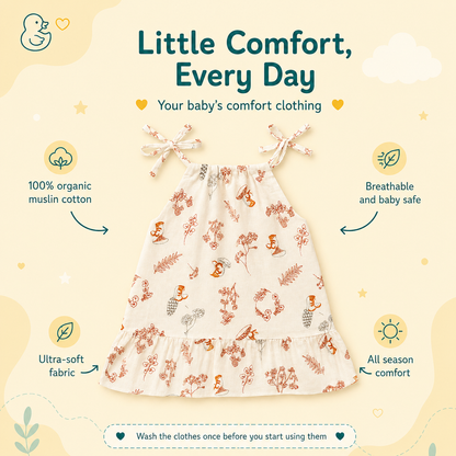 Baby Girl Organic Muslin Knot Frock Jabla - Nature Tales