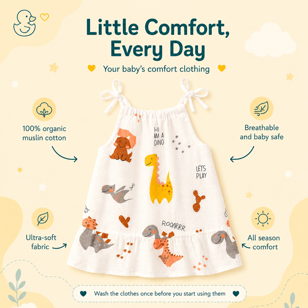 Baby Girl  Organic Muslin Knot Frock Jabla - Tinysaurus