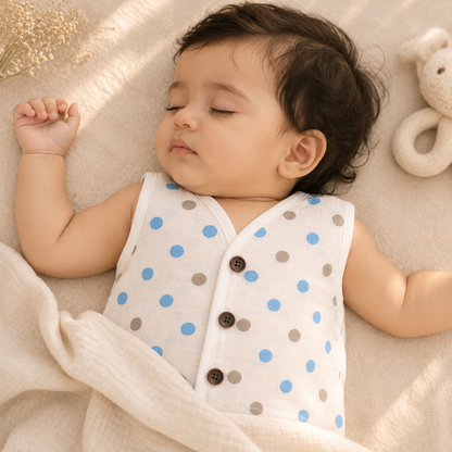 Organic Muslin Unisex Sleevless Jabla - Polka Dot