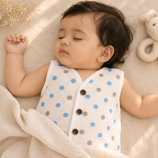 Organic Muslin Unisex Sleevless Jabla - Polka Dot