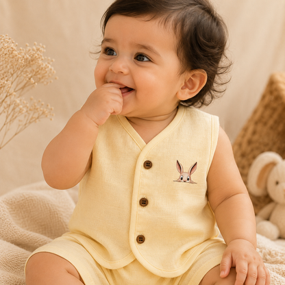Organic Muslin unisex Sleeveless Jabla - Lemon Bunny