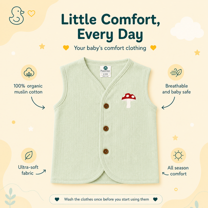 Organic Muslin Unisex Sleeveless Jabla - Mushroom Mist