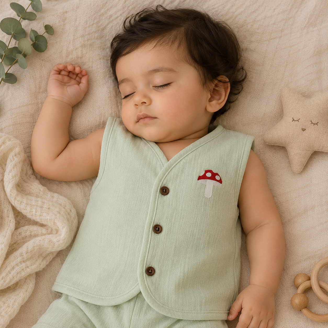 Organic Muslin Unisex Sleeveless Jabla - Mushroom Mist