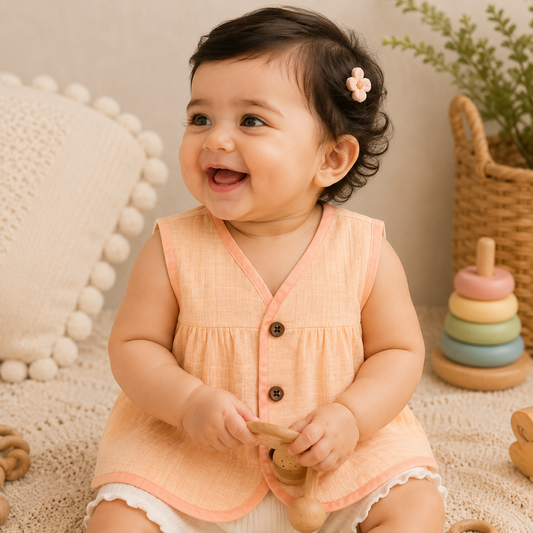 Baby Girl Organic Muslin Frill Jabla- Peach Glow