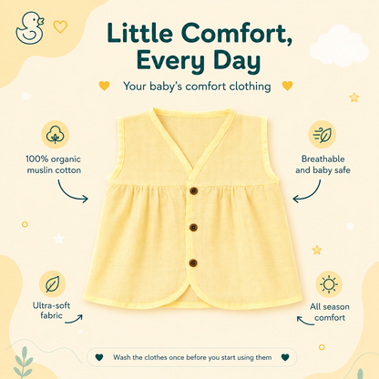Organic Muslin Frock Jabla- Lemon Drop