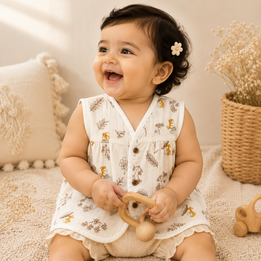 Baby Girl Organic Muslin Frill Jabla- Nature Bliss