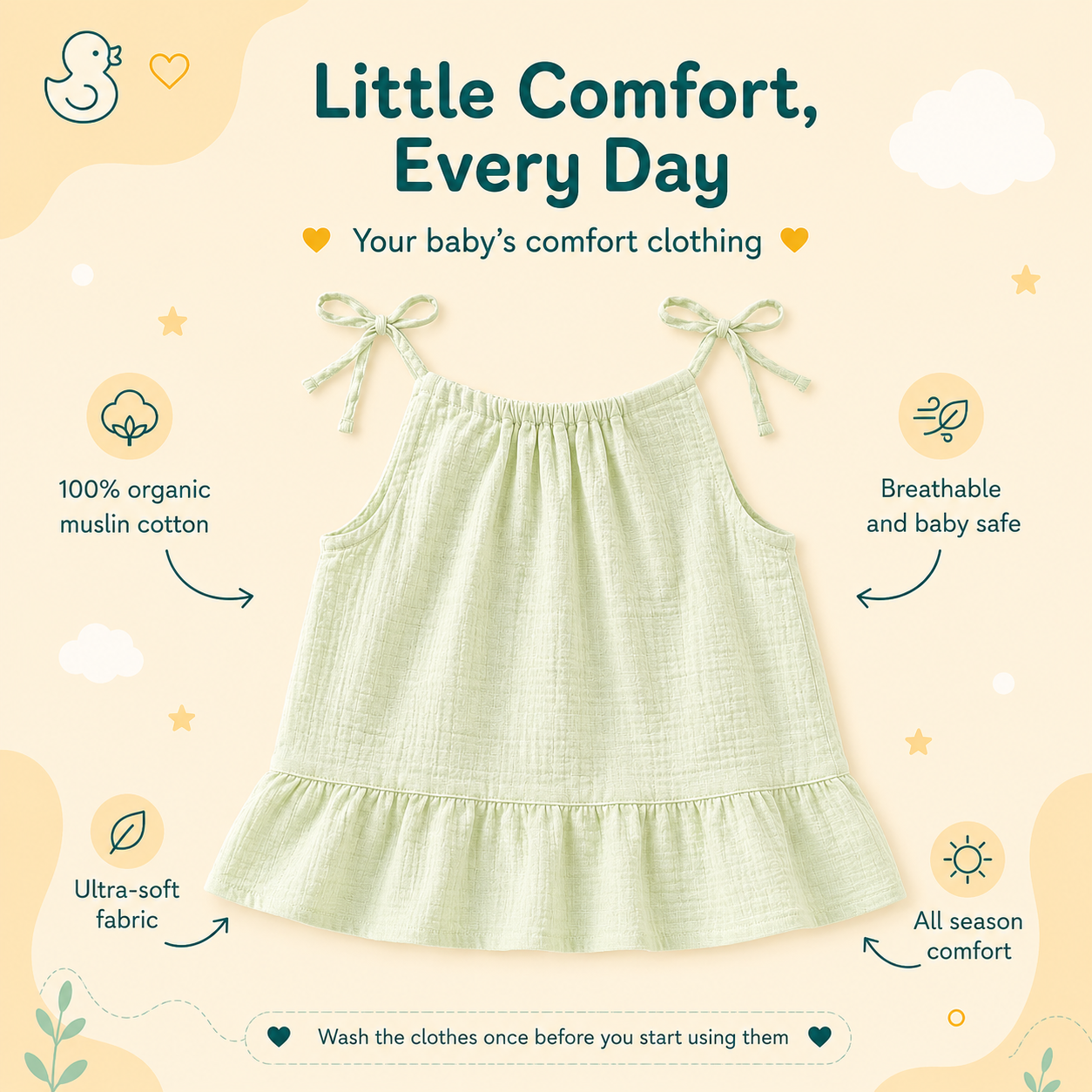 Baby Girl Organic Muslin Knot Frock Jabla - Green