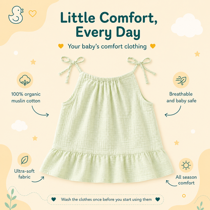 Baby Girl Organic Muslin Knot Frock Jabla - Green