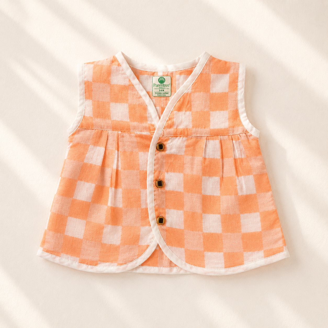 Baby Girl Organic Muslin Frill Jabla - Peach Gingham