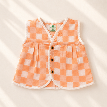 Baby Girl Organic Muslin Frill Jabla - Peach Gingham