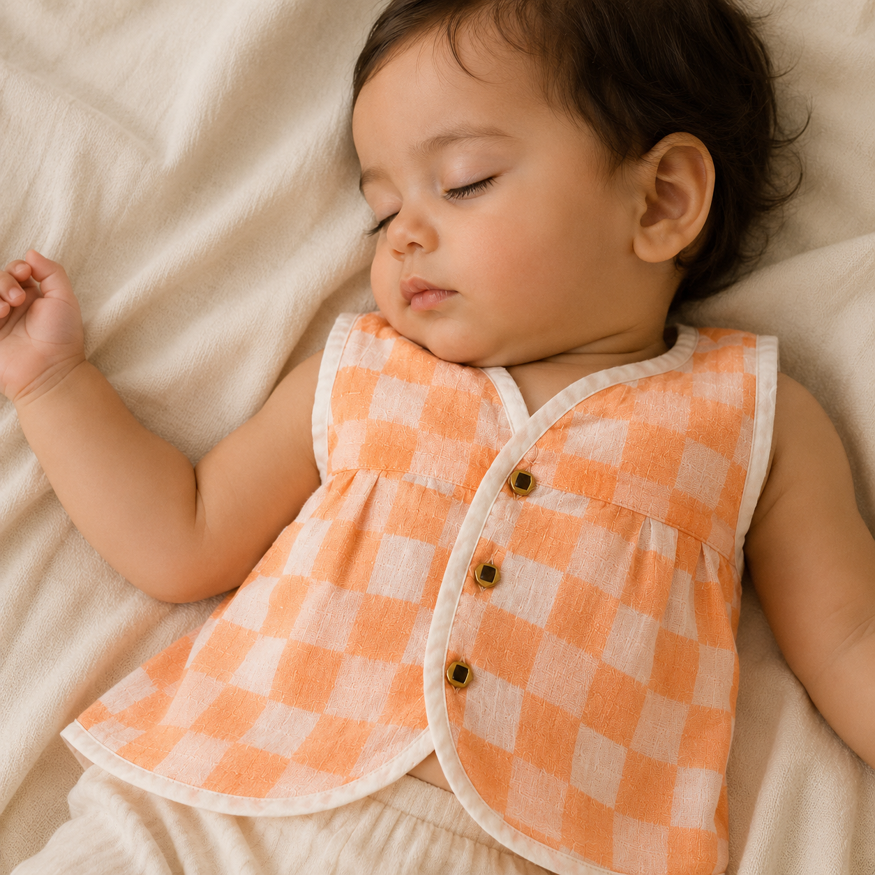 Baby Girl Organic Muslin Frill Jabla - Peach Gingham