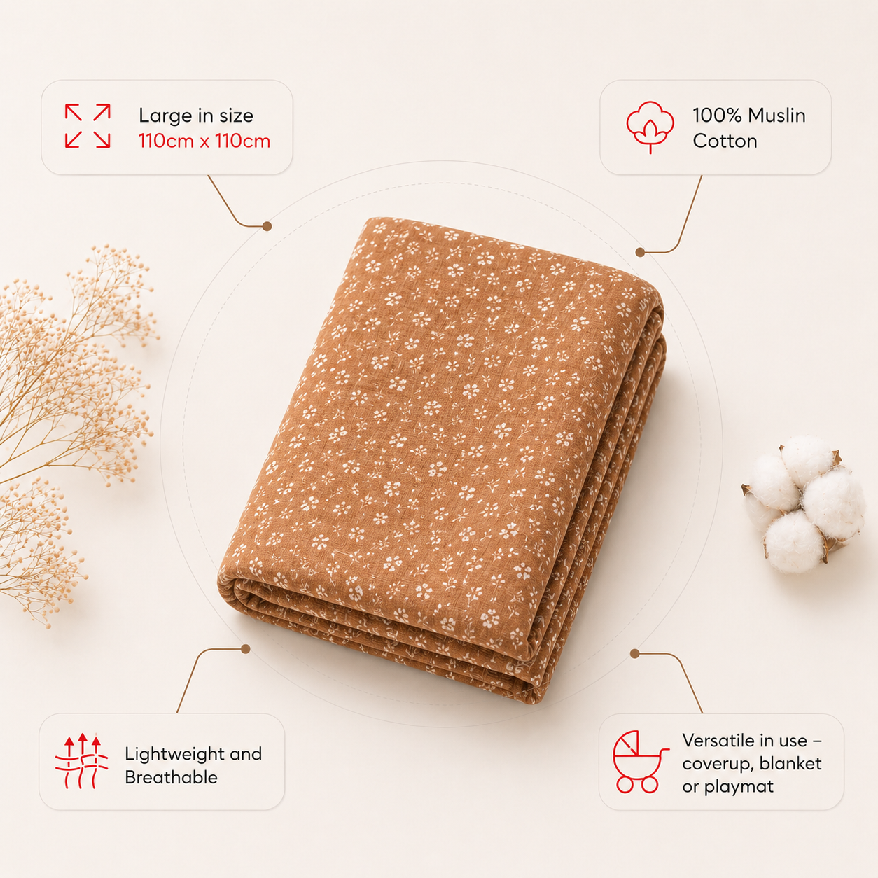 Muslin Swaddle - Toasted Petals