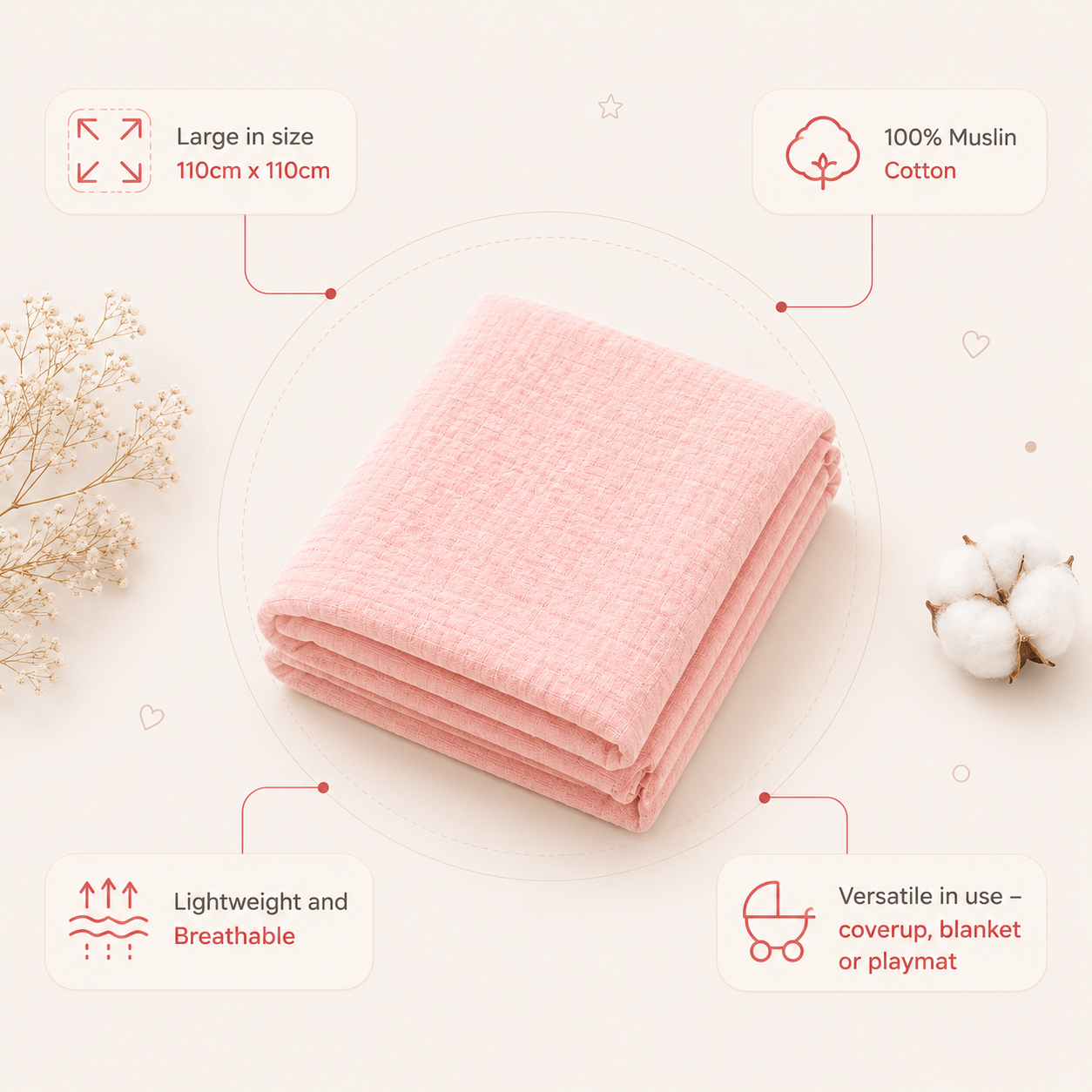 Muslin Swaddle - Pure Blush