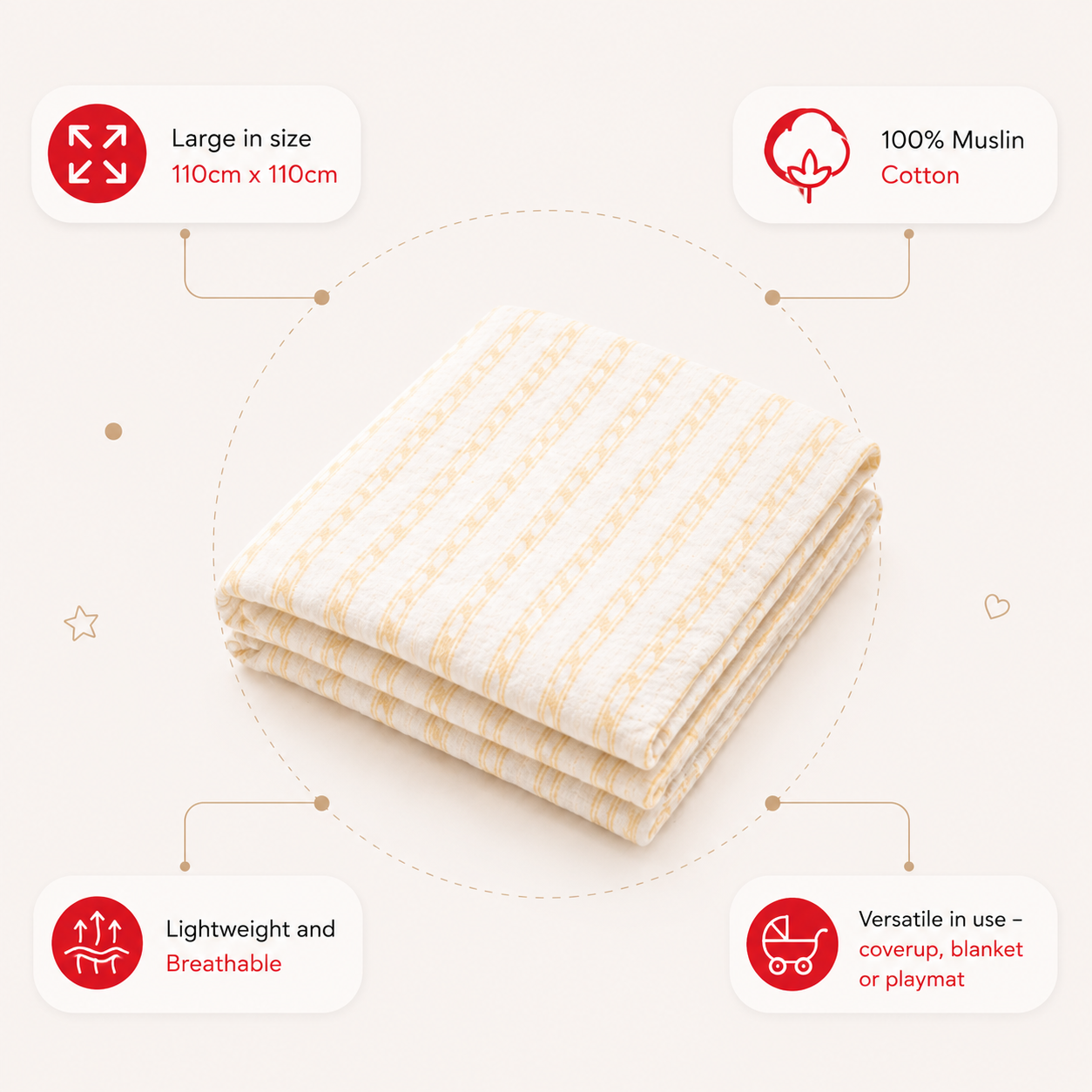 Muslin Swaddle - Buttercream Stripe