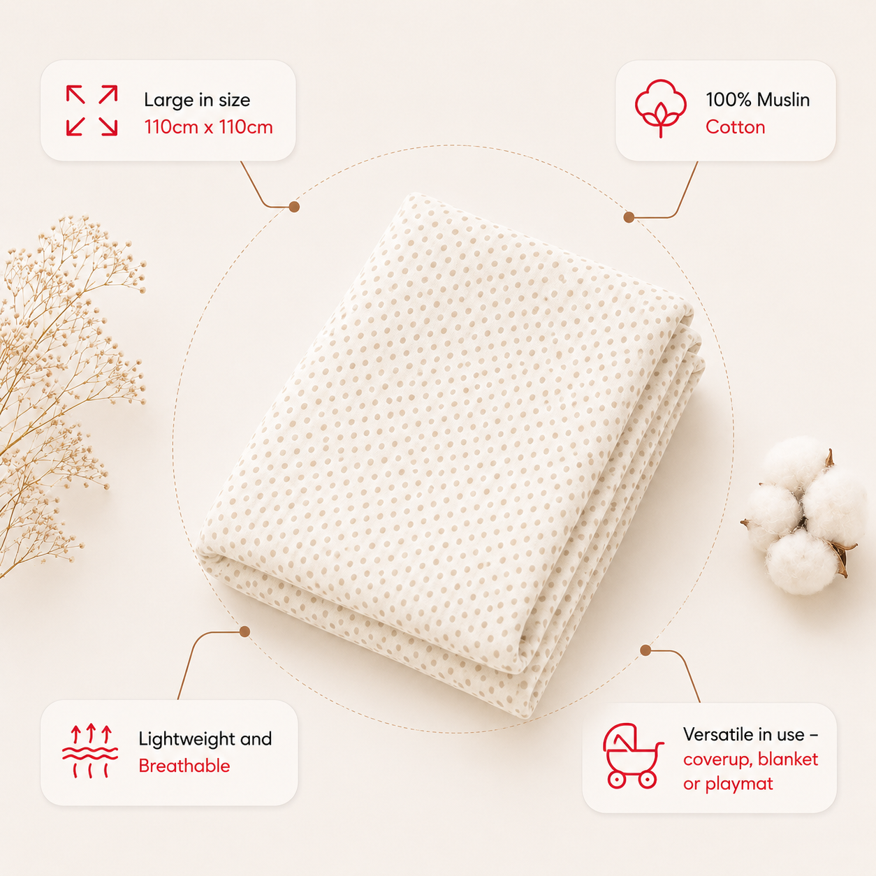Muslin Swaddle - Soft Polka