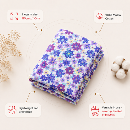 Muslin Swaddle - Blue Flora