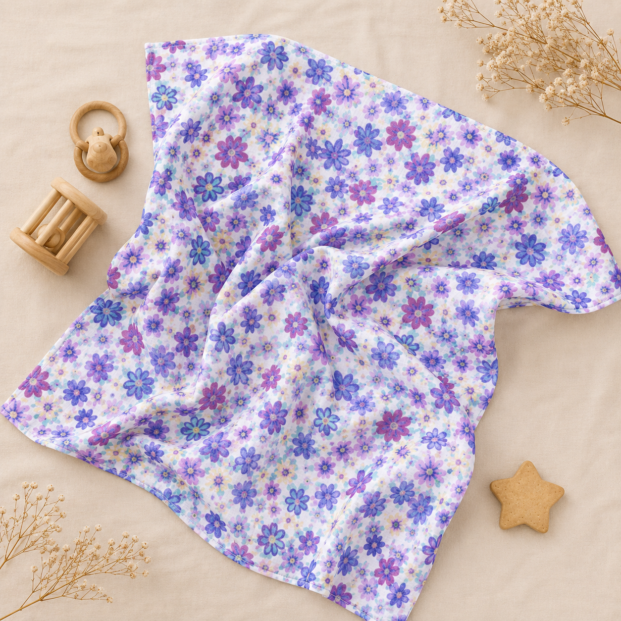 Muslin Swaddle - Blue Flora