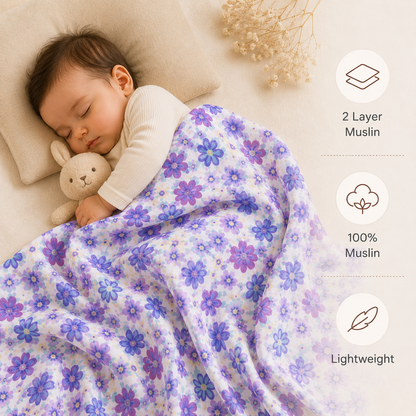 Muslin Swaddle - Blue Flora