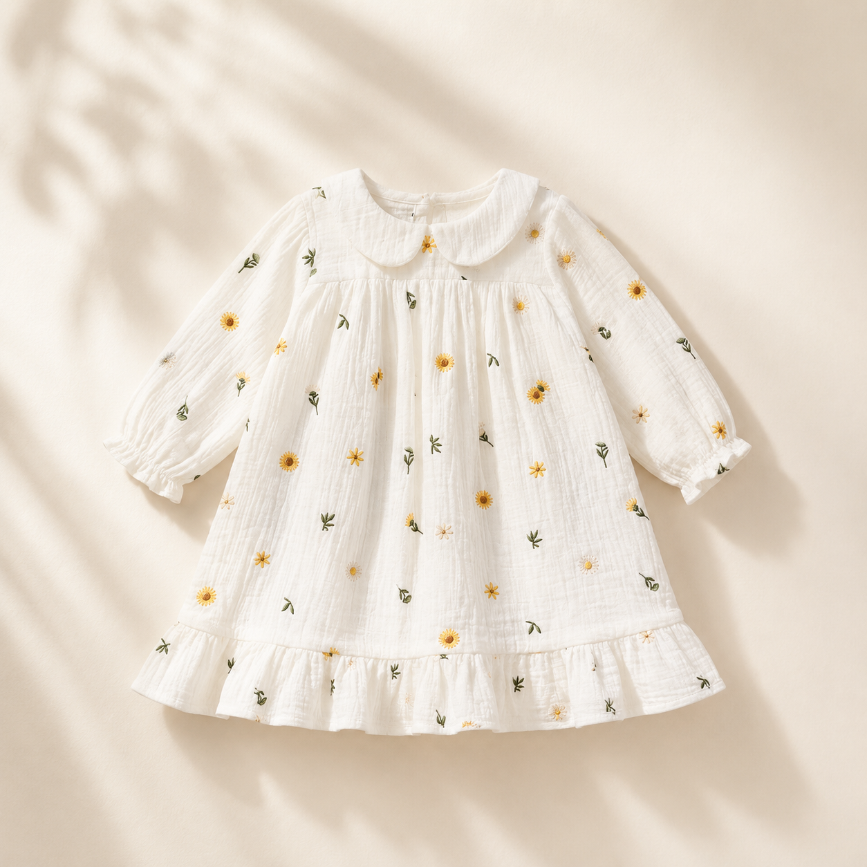 Embroidery Muslin Frock - Sunlit Daisy
