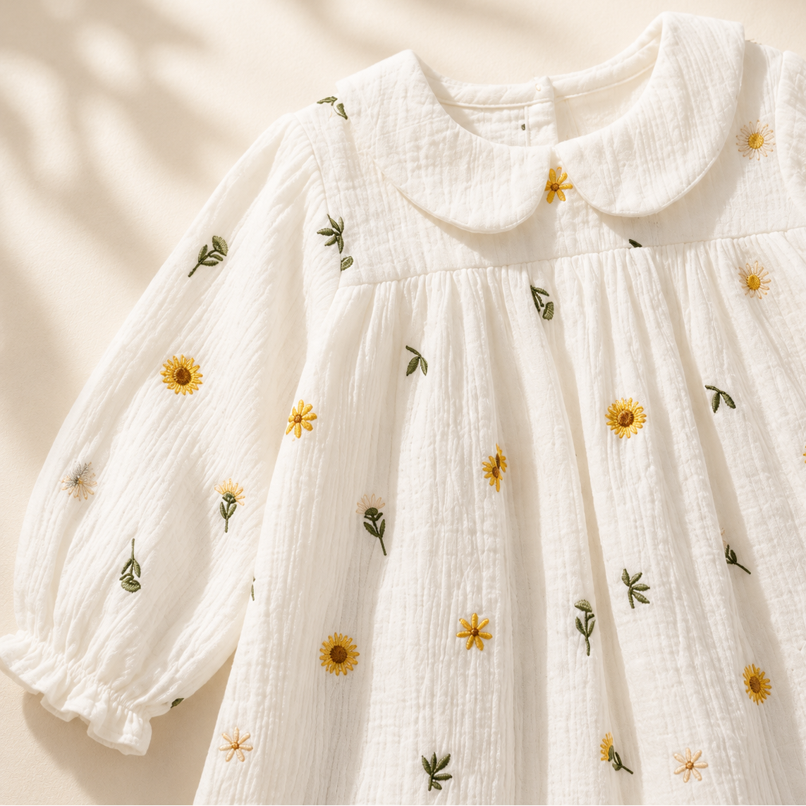 Embroidery Muslin Frock - Sunlit Daisy