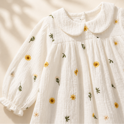 Embroidery Muslin Frock - Sunlit Daisy