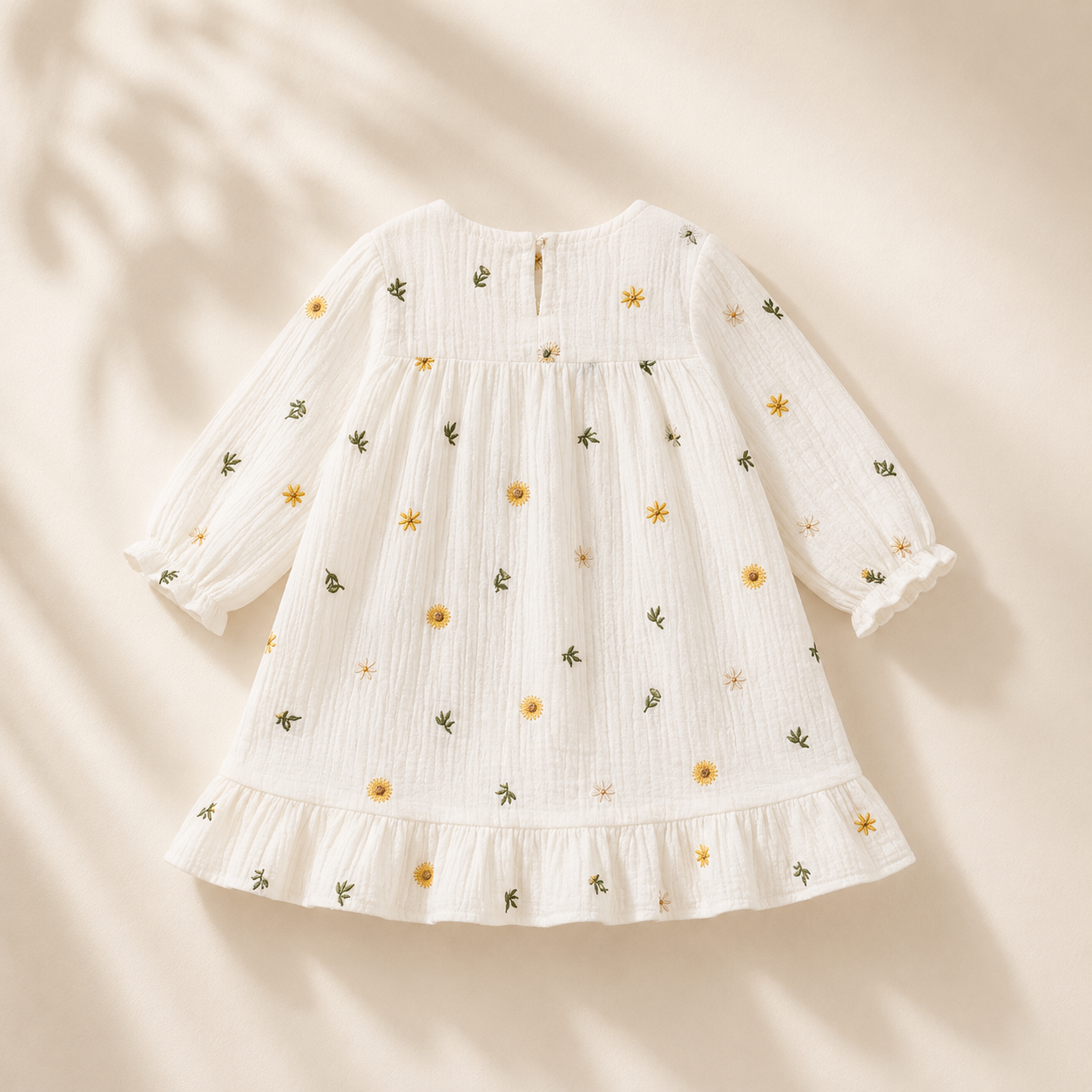 Embroidery Muslin Frock - Sunlit Daisy