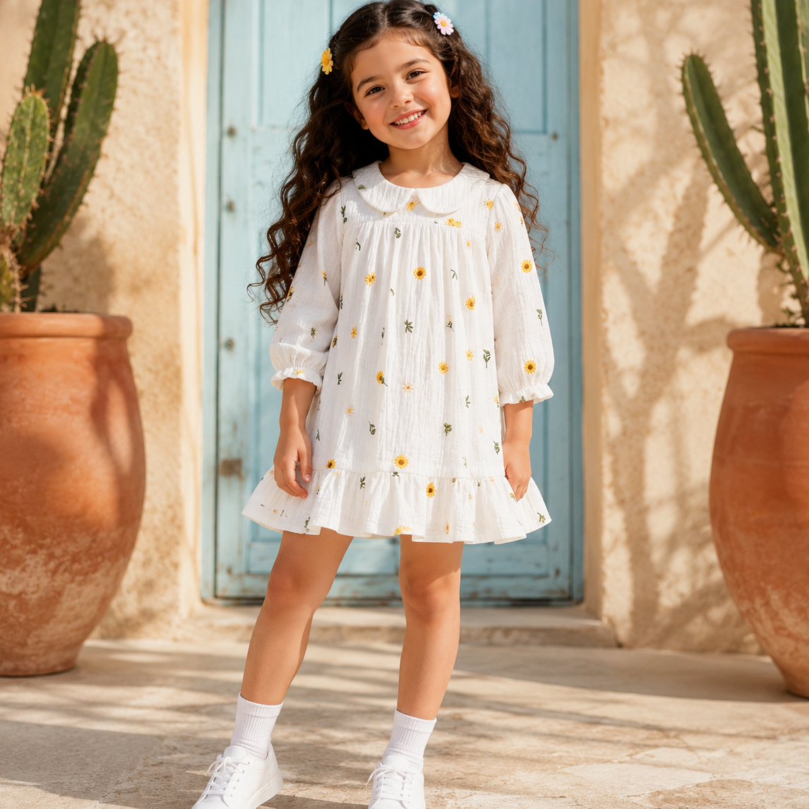 Embroidery Muslin Frock - Sunlit Daisy