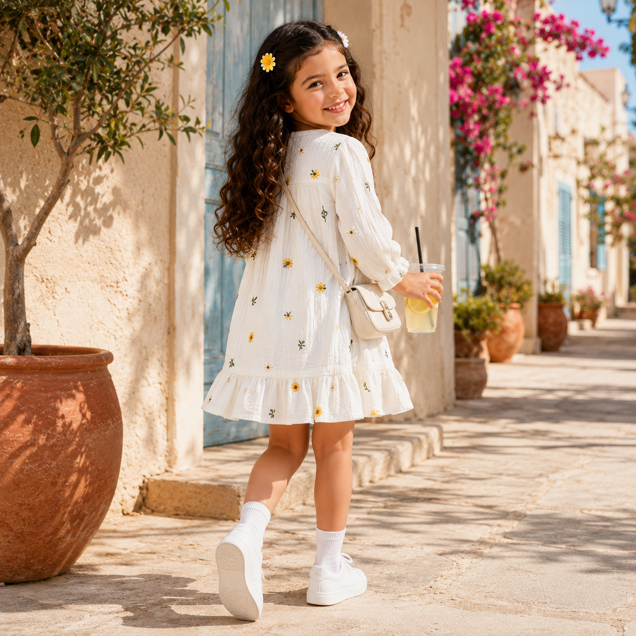 Embroidery Muslin Frock - Sunlit Daisy