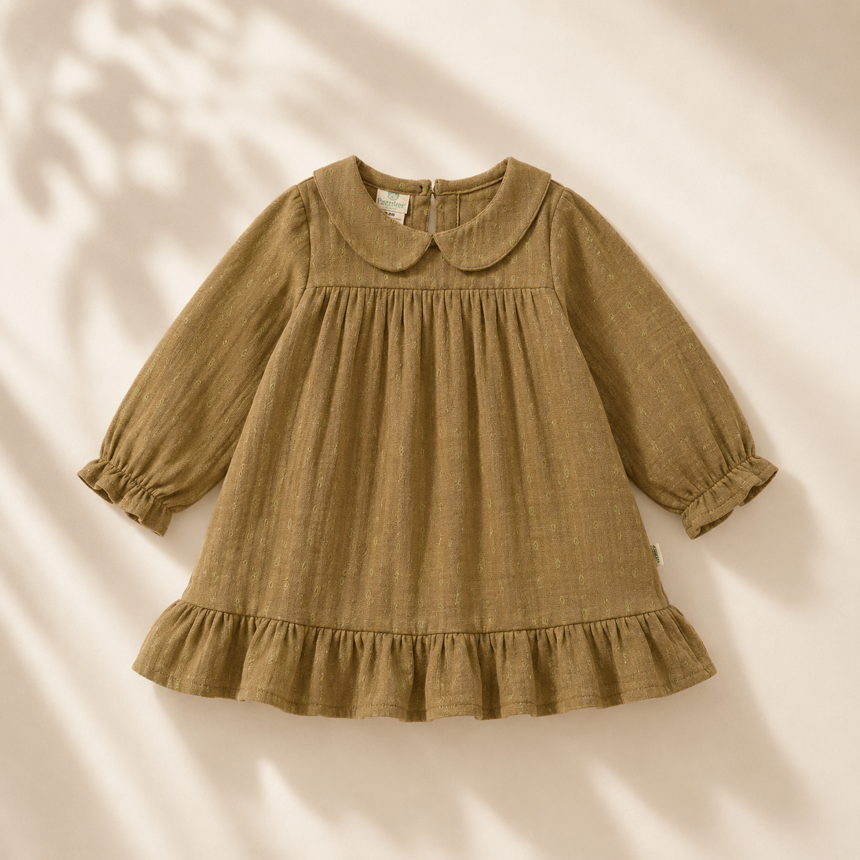 Crinkle Muslin Frock - Olive Dobby