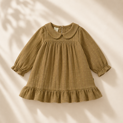 Crinkle Muslin Frock - Olive Dobby