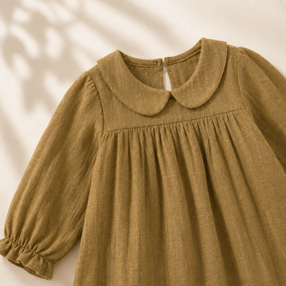 Crinkle Muslin Frock - Olive Dobby