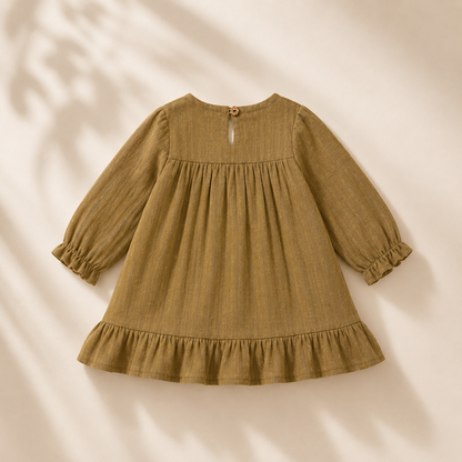 Crinkle Muslin Frock - Olive Dobby