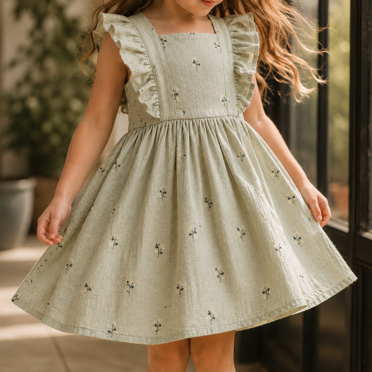 Crinkle Muslin Frock - Coastal Sage