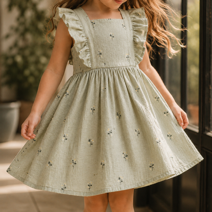 Crinkle Muslin Frock - Coastal Sage
