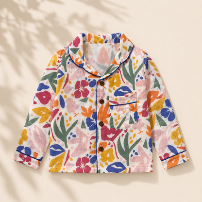 Unisex Crinkle Muslin Night Suit - Painted Garden