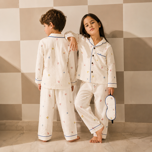 Unisex Crinkle Muslin Night Suit - The Blossom