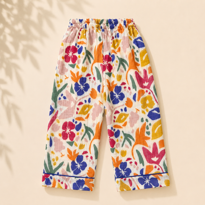 Unisex Crinkle Muslin Night Suit - Painted Garden