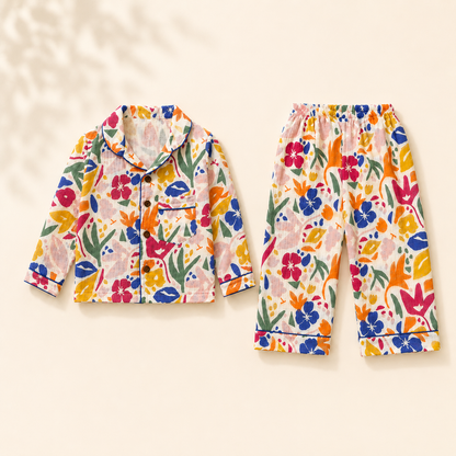 Unisex Crinkle Muslin Night Suit - Painted Garden